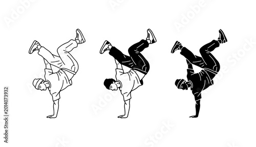 Fotografía Dynamic Breakdance Silhouette and Outline Vector Set, Urban Street Dance Figures