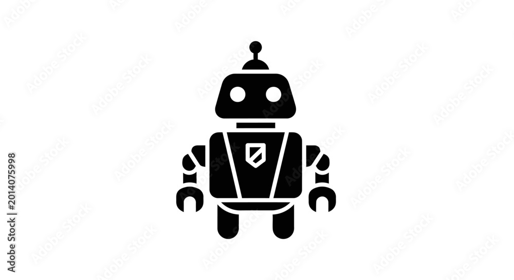 Naklejka premium Robot with shield on chest standing.