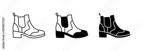 Tableau sur toile Set of 3 Black and White Chelsea Boots Icons, Fashion Footwear Vector Graphics,