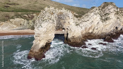Aerial view of the beautiful Durdle Door Beach in Lulworth. Jurassic Coast and Durdle Door in Dorset. Durdle Door, Dorset, Jurassic Coast, England, UK