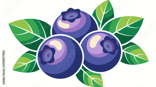 Obraz na płótnie This vibrant illustration features plump blueberries nestled among lush green leaves, capturing the essence of freshness and health in a colorful representation of nature's bounty