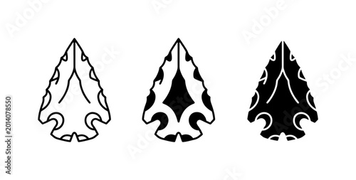 Bild auf Leinwand Arrowhead Icons Set, Primitive Stone Tools, Ancient Weaponry Vector Graphics, Tr