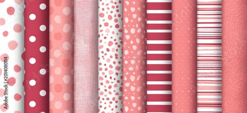 Pink hued seamless papers with stripes, dots, and subtle patterns for crafts and design