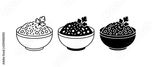 Fotografía Three Bowls of Grains, Rice, or Cereal Icons: Outline, Filled, and Silhouette Styles