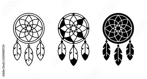 Schilderij op canvas Dreamcatcher Icons Set, Native American Symbols, Spiritual Talismans, Boho Art E