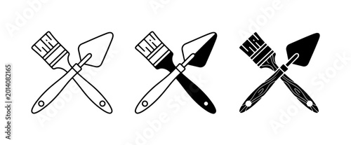 Photos Trowel and Paintbrush Icons, Construction Tools Set, DIY and Renovation Graphics