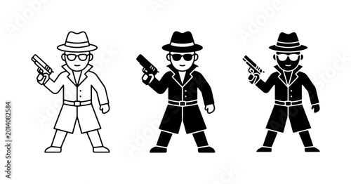 Foto Detective Icons, Spy Characters, Secret Agent Illustrations, Mystery Figures, Cr