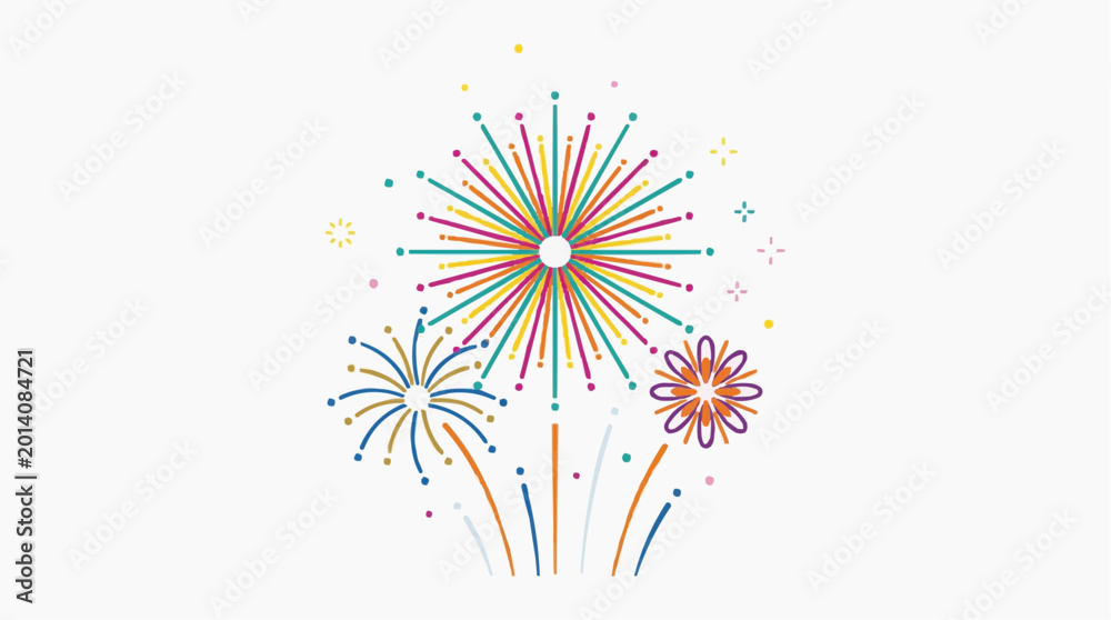 Obraz premium Colorful abstract fireworks bursting in the night sky with small dots and sparkles