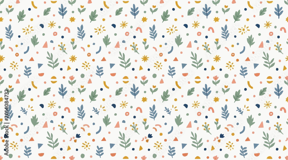 Fototapeta premium Cute seamless pattern with abstract floral elements and geometric shapes