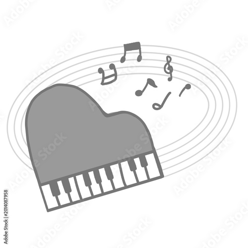ピアノの鍵盤と五線譜の音楽イラスト素材（灰色 / モノトーン / 繊細 / 装飾）
