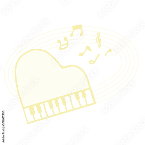 ピアノの鍵盤と五線譜の音楽イラスト素材（黄色 / 明るい / 元気 / 装飾）