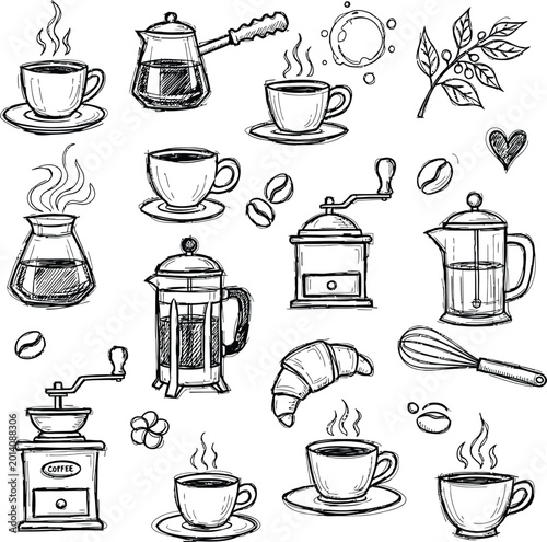 Tableau sur toile Hand-drawn coffee & bakery elements