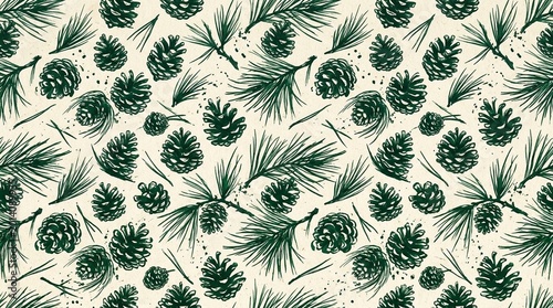 Pine cone and needle repeat pine cone and needle scatter repeat - Seamless Pattern for Commercial Use