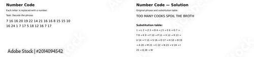 Foto Number code cipher puzzle series with substitution tables and solutions