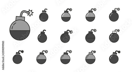 Foto Set of cartoon bomb icons in gray scale for various design applications