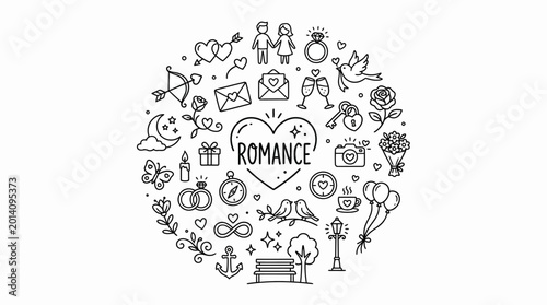 Bilde på lerret Romance Heart Icon Line Drawing Illustration.