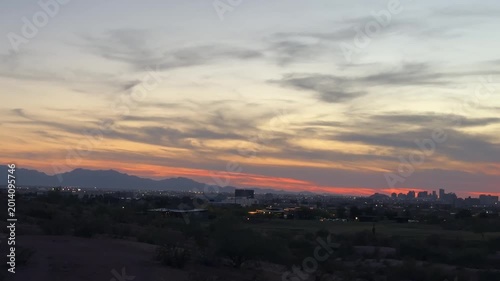 Panoramic Sunset View of Phoenix City Skyline and Mountains Footage