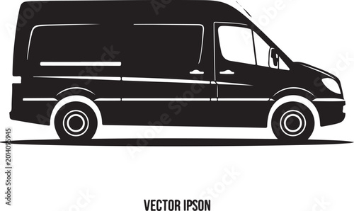 Black van, vector van silhouette, side view delivery van, commercial vehicle icon