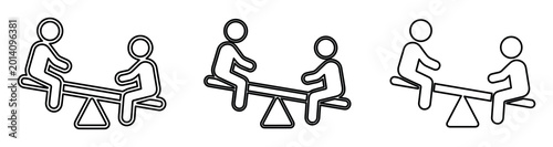 Foto Minimalist seesaw icon set, children playing on teeter totter, playground equipm