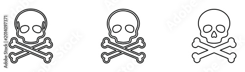 Fotografie Minimalist skull and crossbones icons, set of 3 pirate hazard symbols, thin line