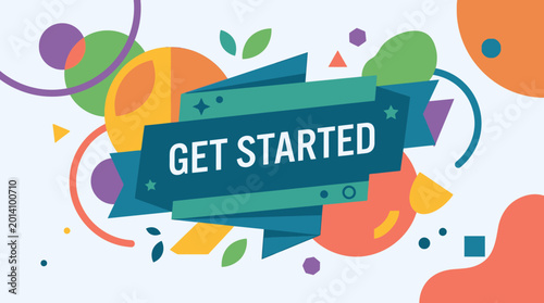 Tablou pe pânză Colorful abstract background with get started text.