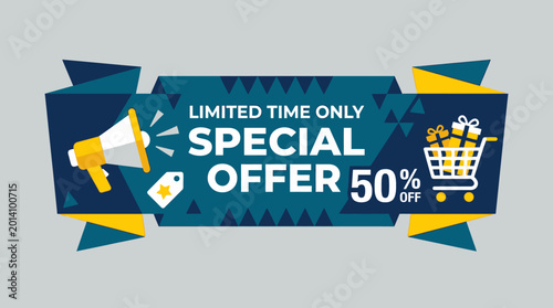 Special offer banner with shopping cart.