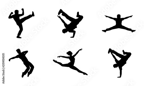 Fotografie Dynamic Breakdance Silhouette Set, Urban Hip Hop Dancer Poses, Athletic Movement