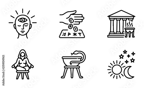 Cuadro en lienzo Esoteric Symbols Vector Icons Set: Mysticism, Divination, Ancient Rituals, Astro