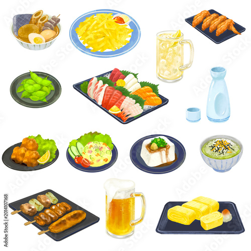 Canvas-taulu 居酒屋メニュー　イラストセット　飲み会