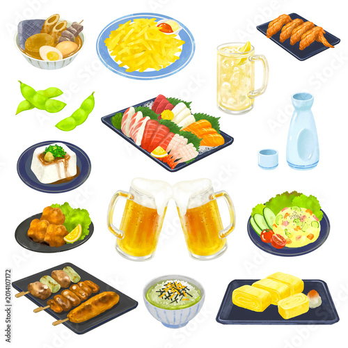 居酒屋メニュー　イラストセット　飲み会