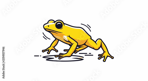 Bright yellow frog poised to leap from a puddle, clean background