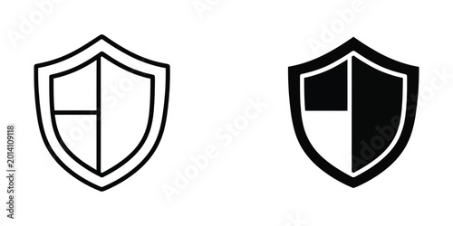 Tableau sur toile Black and white shield icon with cross emblem