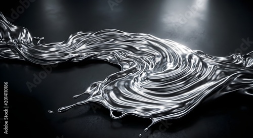 Abstract Liquid Silver Mercury Flow with Metallic Splash Texture and Reflective Chrome Fluid Surface