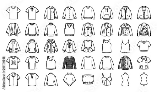 Fotografi Clothes top doodle 39 icon set with sweater hoodie jacket and editable stroke ve