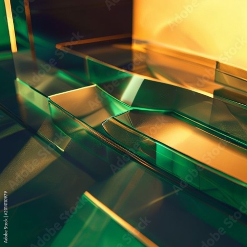Beautiful Translucent Frosted Acrylic Shapes in As Floating Architectural 3D Elements In Empty Space with Emerald Highlights