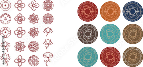 Foto Elegant collection of traditional oriental mandala ornaments and lotus flower li