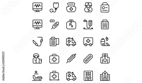 Medical Healthcare Icons Set Outline Black White Vector Isolated