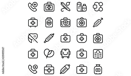 Medical Outline Icons Set Health Care Emergency Treatment Symbols