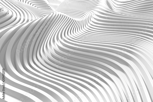 White layered wavy abstract surface background for modern architectural wallpaper and minimal design .3d render