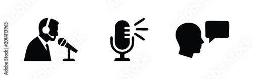 Fotografie Radio Broadcaster Commentator Microphone and Communication Icon Set