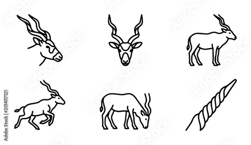 Photography Set of Antelope Icons, Wildlife Vector Graphics, African Animal Illustrations, M