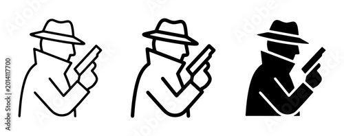 Tableau sur toile Spy, Detective, Secret Agent Icons: Silhouette, Outline, and Filled Styles for I