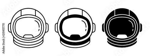 Konstfotografi Astronaut Helmet Icons, Space Exploration Gear, Sci-Fi Headwear, Vector Graphics