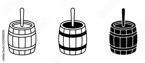 Schilderij op canvas Butter Churn Icons: Vintage Wooden Barrel Designs for Dairy Production and Food