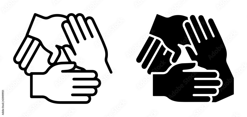Obraz premium Teamwork Hands Icon Set, Unity and Collaboration Symbols, Business Partnership Graphics, Support and Connection Vector Art