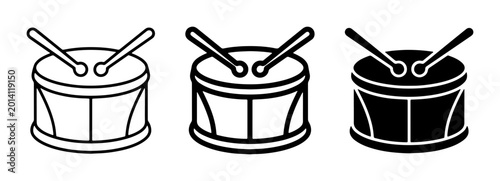 Fotografia Drum Set Vector Icons, Musical Instrument Graphics, Percussion Collection, Black