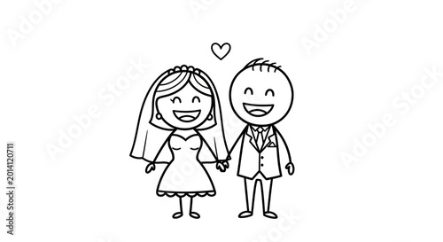Fotografie Happy Stick Figure Couple on Wedding Day