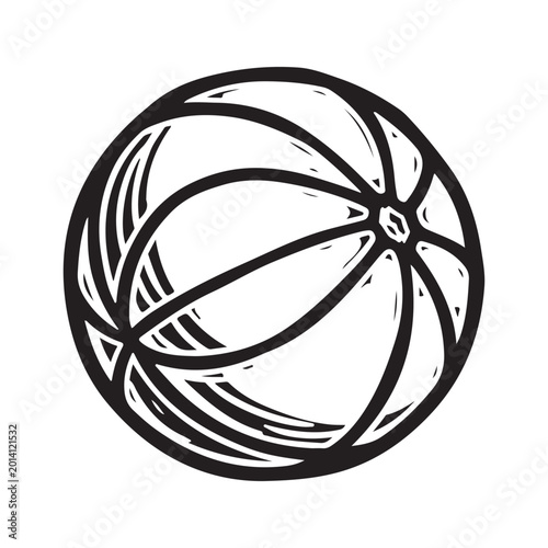 Black and white beach ball hand drawn sketch illustration
