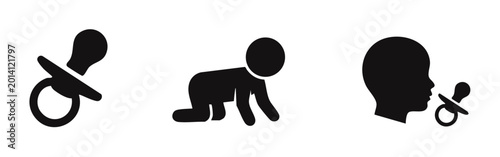Tableau sur toile Baby Development Icons Featuring Pacifier and Crawling Infant Silhouette