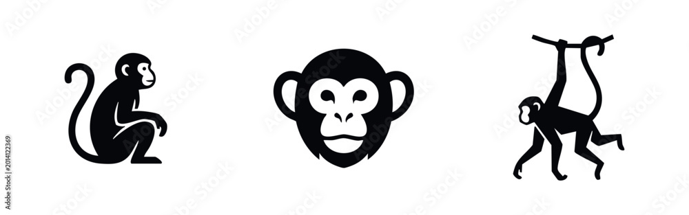 Fototapeta premium Monkey and Primate Icons Set Silhouette